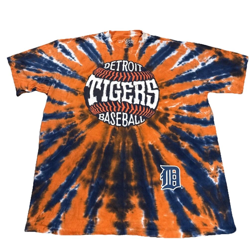 Detroit Tigers MLB Tee Shirt Size XL Tye Dye Liquid Blue t-shirt Hippie